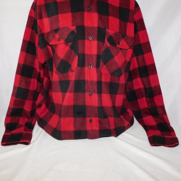 Wrangler Mens XL Red Black Buffalo Plaid Fleece Button Up Long Sleeve Shirt - Picture 3 of 8